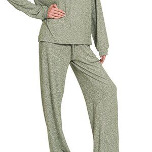 #397 ZENANA SET SOFT MELANGE LONG SLEEVE AND PANTS